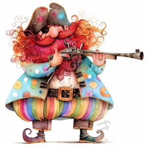10 peculiares imágenes prediseñadas de piratas, imágenes prediseñadas de acuarela JPG, diario basura, álbum de recortes, creación de tarjetas, descarga digital, fantasía, personajes adorables y caprichosos