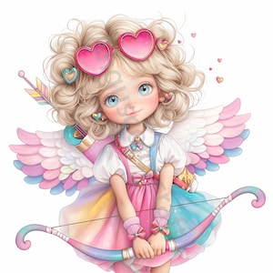 12 Quirky Valentine Angel Clipart, Commercial Use, Whimsical Ephemera, Watercolor JPGs, Instant Download, Fantasy Junk Journal, Paper Craft