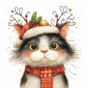 11 imágenes prediseñadas de gatos navideños extravagantes, gatitos extravagantes, imágenes prediseñadas digitales, imágenes prediseñadas en acuarela en formato JPG, imágenes prediseñadas imprimibles, descarga digital, manualidades
