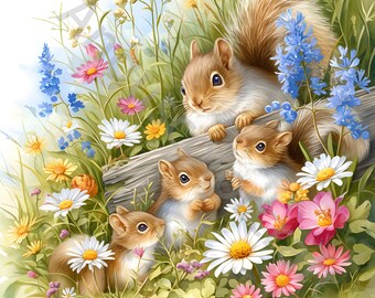 Meadow Mice Clip Art, Squirrels Family, 10 High Res Watercolor Clipart JPG, Junk Journaling, Scrapbooking, Card Making, Digital Download Kit