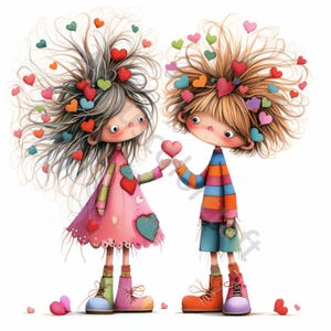 10 Clip Art d'amore stravaganti, Clipart ad acquerello JPG, Diario spazzatura, Album di ritagli, Creazione di biglietti, Download digitale Fantasia stravagante San Valentino