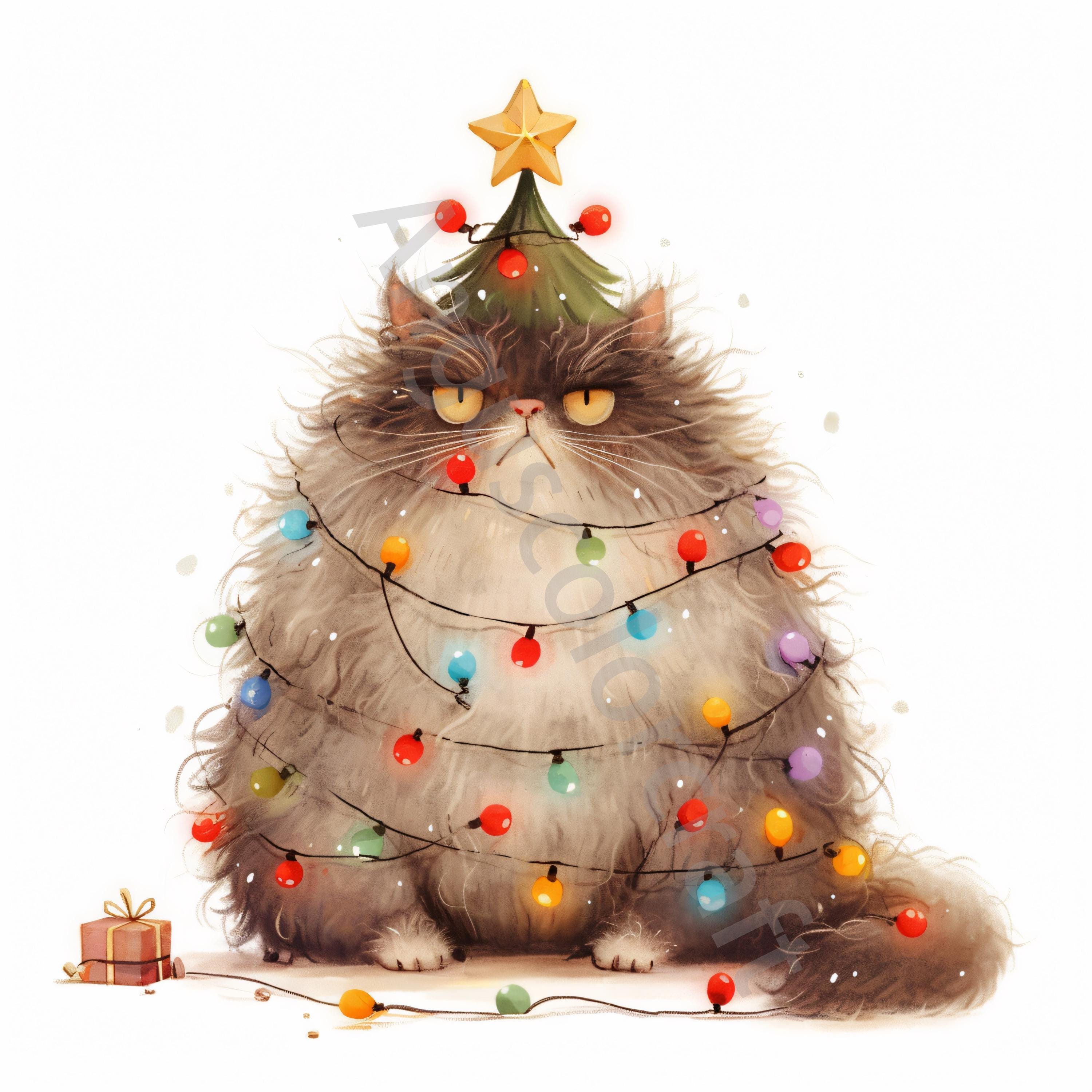 10枚のJPG画像：風変わりな猫のクリスマスツリーのクリップアート