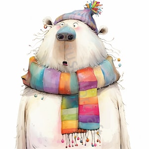 10 divertidos y extravagantes dibujos de osos polares, imágenes prediseñadas de acuarela en formato JPG, diario basura, álbum de recortes, creación de tarjetas, descarga digital, fantasía, animales extravagantes