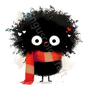 Black Fluffy Monster Clipart, Whimsical Monsters, 12 JPG, Digital Download, Watercolor Cartoon Beast Nursery, Paper crafts, Commercial use