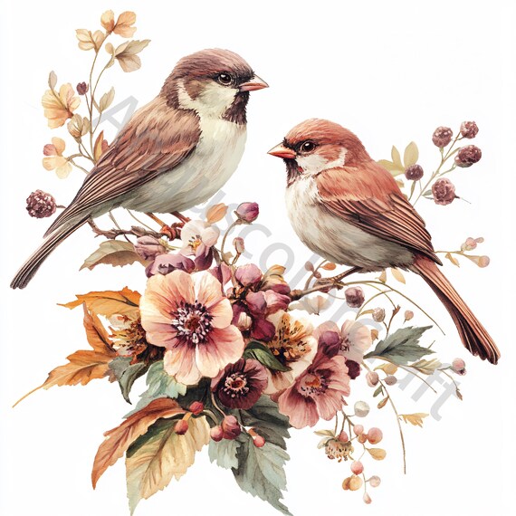 12 JPG 気まぐれな鳥のクリップアート、花と鳥、かわいい鳥のデジタル