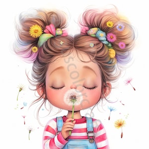 10 voeux de pissenlit décalés, clipart aquarelle JPG, Junk Journal, scrapbooking, fabrication de cartes, téléchargement numérique, fille lunatique fantastique
