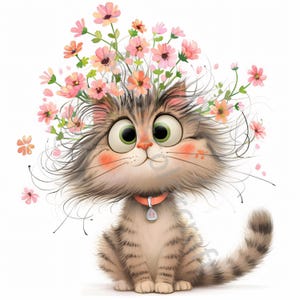 12 clipart chat fleur énervé, aquarelle Clipart JPG, journal indésirable, scrapbooking, fabrication de cartes, téléchargement numérique, chaton lunatique fantastique