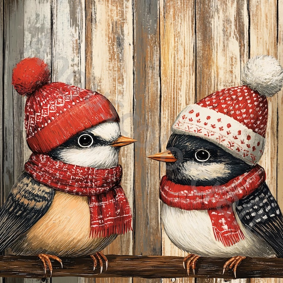 10 Jpgs Quirky Winter Birds Clipart, Commercial Use, Whimsical