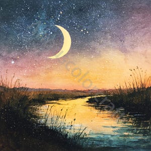 10 JPG wassende maan illustraties, aquarel clipart, ongewenste dagboek, plakboek, kaarten maken, digitale download, fantasie, grillige sterrenhemel