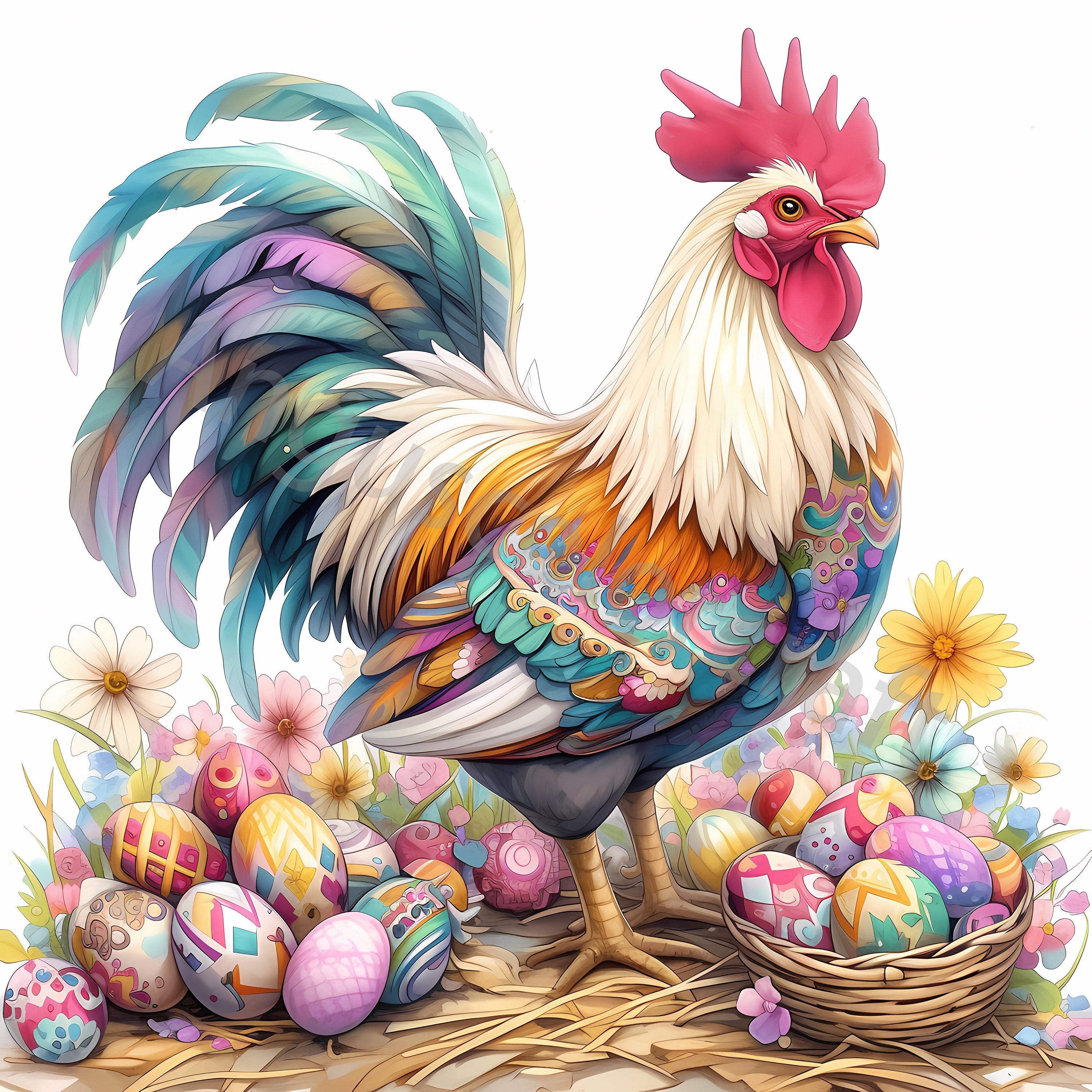 13 Colored Rooster Clipart, Printable Watercolor Clipart, High Quality ...