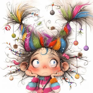 13 images JPG aquarelles haute résolution pour fille de Noël décalée, journal indésirable, scrapbooking, fabrication de cartes, kit de téléchargement numérique, sapin de Noël