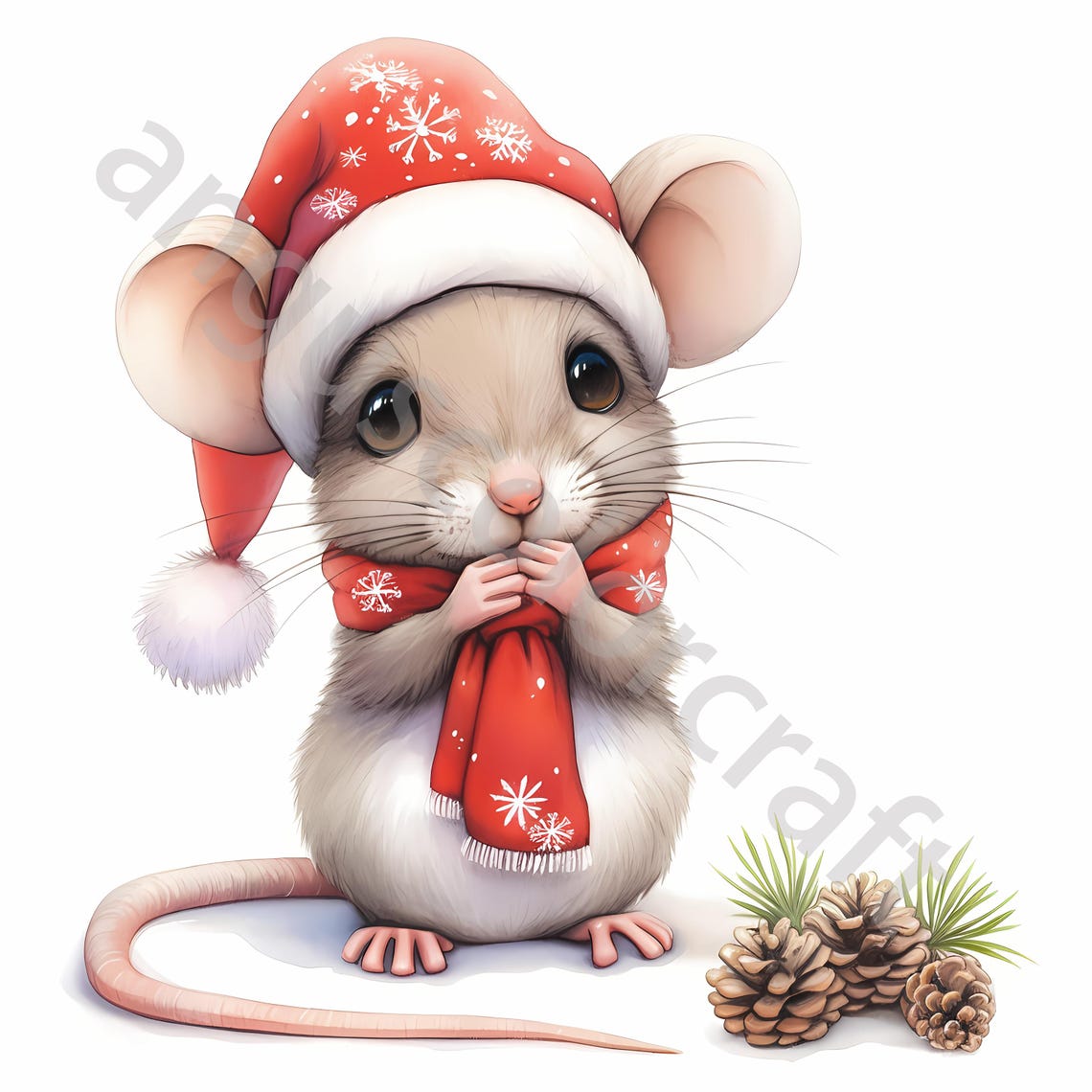 Christmas Mouse Clip Art, Watercolor Clipart, 10 Jpgs, Scrapbook, Card ...