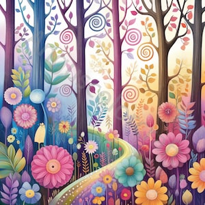 10 JPG original forêt printanière clipart, clipart aquarelle, Junk Journal, scrapbooking, fabrication de cartes, téléchargement numérique, fantastique, arbres fantaisistes