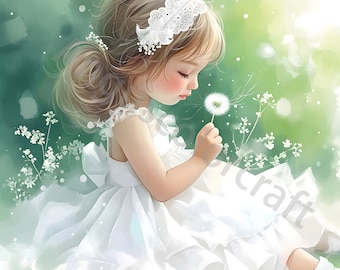 Dandelion Girl Watercolor Clipart, Commercial Use (10 JPGs, Instant Download)