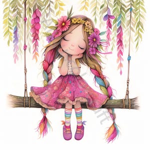 10 JPG schrullig Swing Mädchen Clip Art, Aquarell Clipart, Junk Journaling, Scrapbooking, Kartenherstellung, Digital Download Kit, Fantasie, Skurril