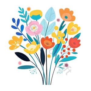 10 JPG Flores caprichosas Clipart, Um buquê de flores Clipart, Download digital, Flores aquarela Clipart, Imprimíveis, Licença comercial