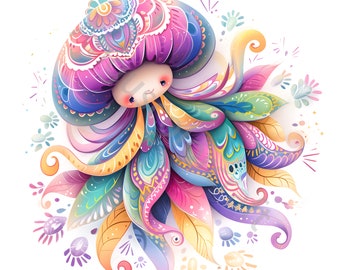 Whimsical Cute Jellyfish Clipart | Jellyfish Cli part Bundle | 13 High-Quality JPGs | Children's Illustrations | Printables | Commercial Use