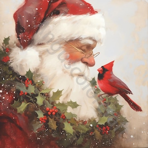 Vintage Santa mit Kardinal Clipart Bundle 10 Aquarell Clipart JPGs für Junk Journaling, Scrapbook, Handwerk, digitaler Download, Weihnachten