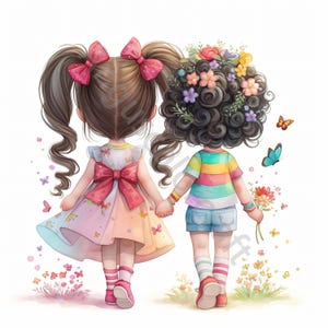 10 imágenes prediseñadas de mejores amigas originales, acuarela JPG, diario basura, álbum de recortes, creación de tarjetas, descarga digital, fantasía, niña caprichosa