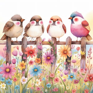 10 oiseaux dans le jardin clipart, clipart aquarelle JPG, journal indésirable, scrapbooking, fabrication de cartes, téléchargement numérique, fantastique animal mignon lunatique