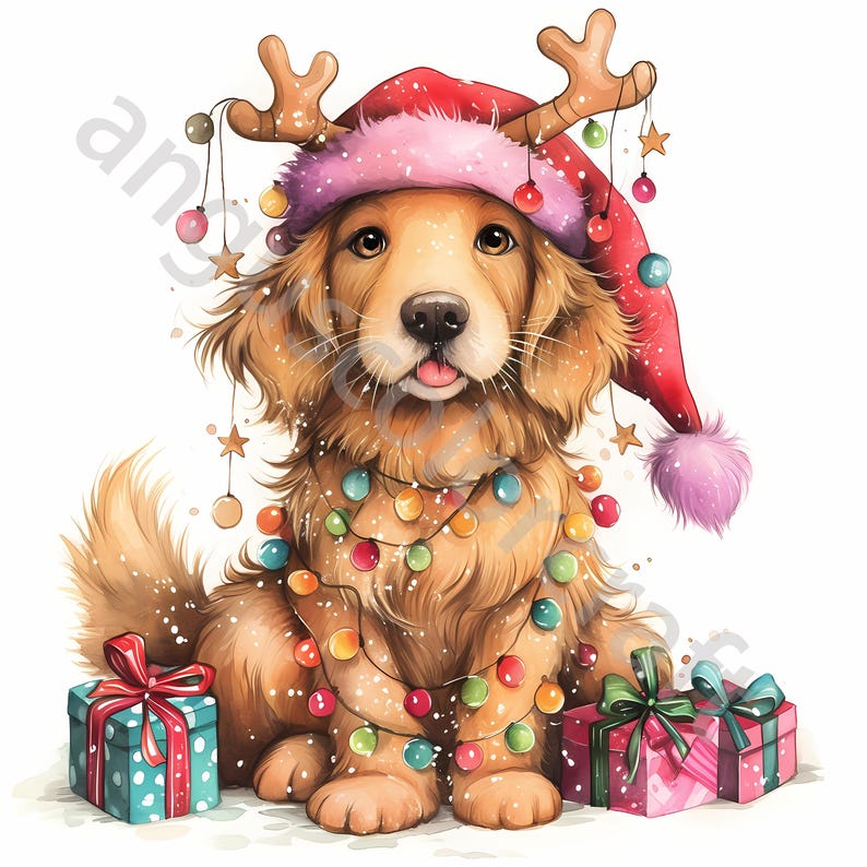 Christmas Dog Watercolor Clipart Bundle: Holiday Scrapbook Images (10 ...