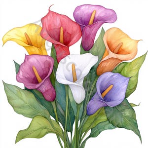 Magische calla lelie clipart, 12 hoge resolutie jpg's, aquarel bloem clipart, instant download, kaarten maken, uitnodigingen, scrapbook-junkdagboeken