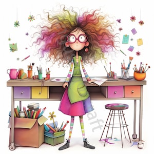 10 JPG Quirky Art Teacher Clip art, Watercolor Clip art, Junk Journaling, Scrapbook, Card Making, Digital Download, Fantasy Whimsical People