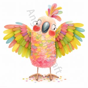 13 Quirky Parrot Clip Art, Watercolor Clipart JPG, Junk Journaling, Scrapbook, Card Making, Digital Download, Fantasy Whimsical Funny Parrot
