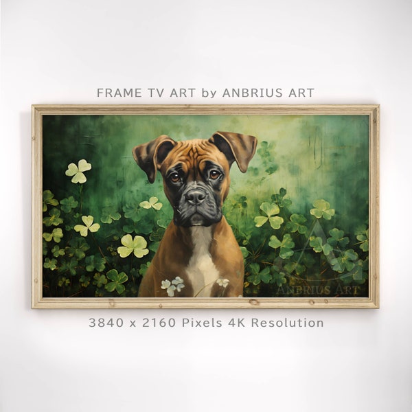 Boxer Hund St. Patricks Day Rahmen TV Kunst, digitaler Download, Samsung Rahmen TV Kunst, digitales Rahmen Kunstwerk, Hunde Mama, Natur Kunst, 4K 16: 9 Ratio