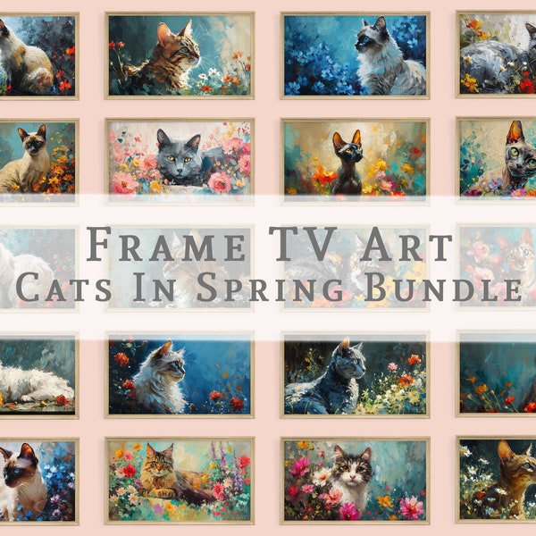 Cats in Spring Frame TV Art Set of 20, Samsung Frame TV Art Bundle, Floral Digital Artwork, Spring Wall Art, Nature Wall Art, 4K 16:9 Ratio