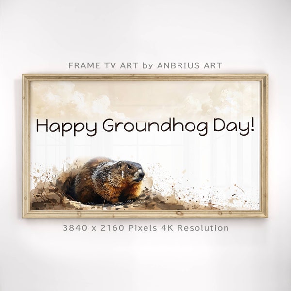 Happy Groundhog Day Frame TV Art, Téléchargement numérique, Samsung Frame TV Art Nature Neutral Digital Frame Artwork, Animal Wall Art 4K 16:9 Ratio