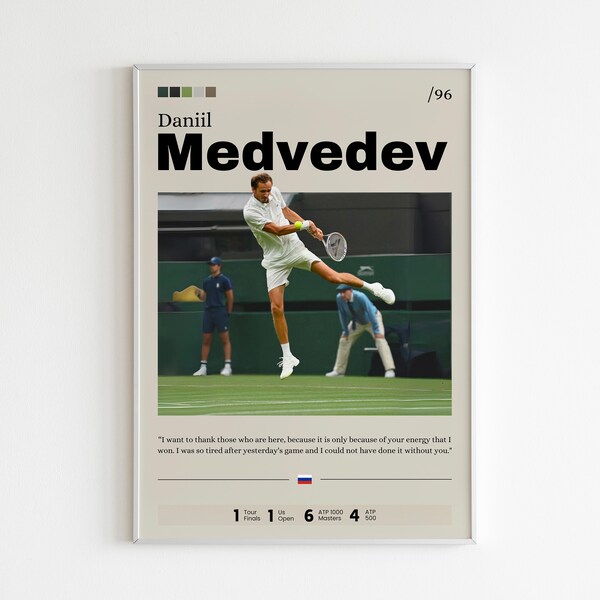 Daniil Medvedev Poster, Tennis Poster, Tennis Star Wall Art, Home Decor Art, Sports Print, Medvedev Tennis Player Fan Gift