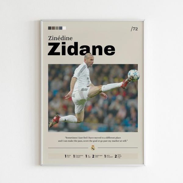 Zinédine Zidane Poster, Soccer Print, Zidane Print Decor, Football Memorabilia, Real Madrid Print, Sports Wall Art, Zidane Fan Gift