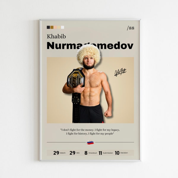 Affiche Khabib, affiche UFC, art mural Legend MMA, art déco, impression Khabib, cadeau de fan de Khabib