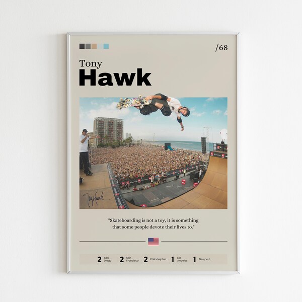 Tony Hawk Poster, Skateboarding Legend Kunstdruck, Wanddekoration, Geschenkidee, Wohndekoration, Skateboarder-Kunst