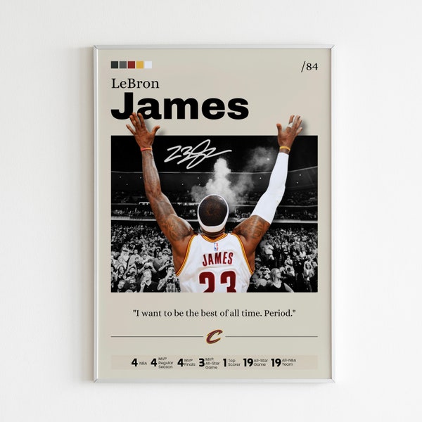 LeBron James Poster, Basketball Poster, NBA Legend Wall Art, Home Decor Art, Cleveland Print, King LeBron James Fan Gift