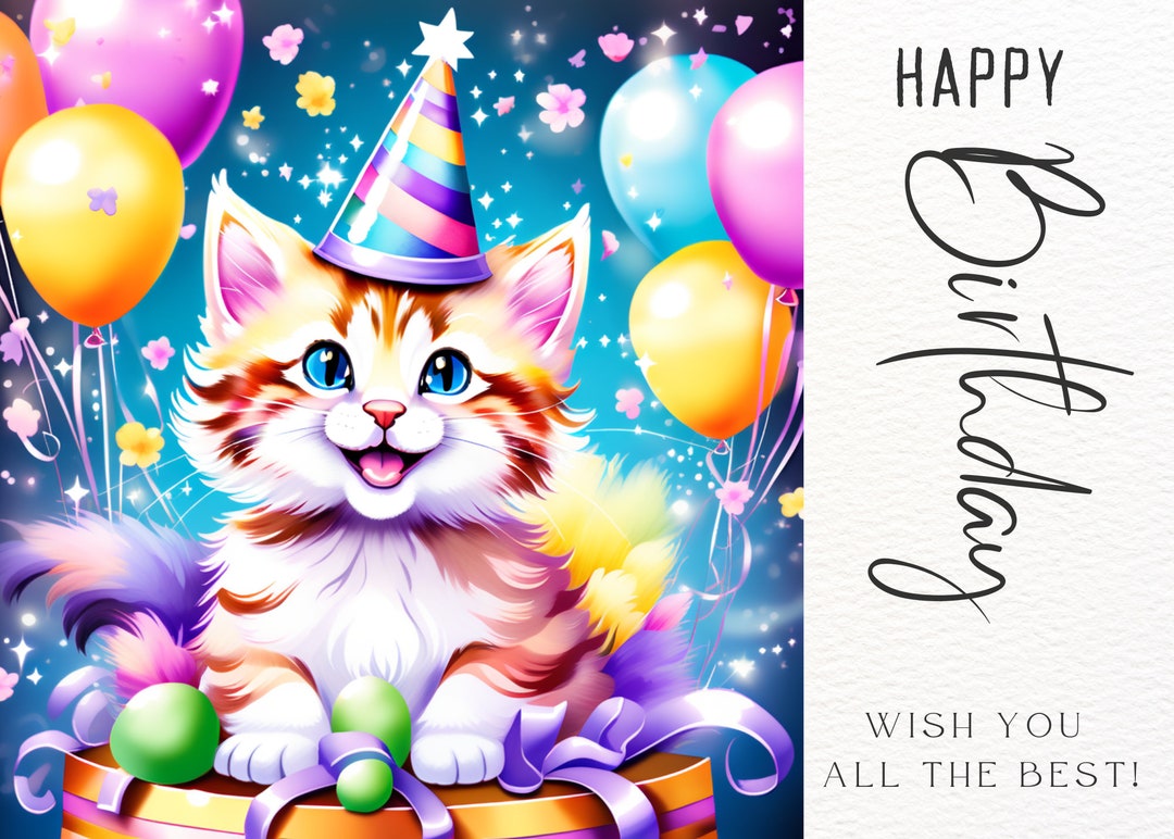 Happy Birthday Cat Card - Etsy