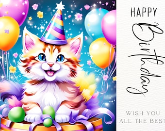 Tarjeta de feliz cumpleaños gato