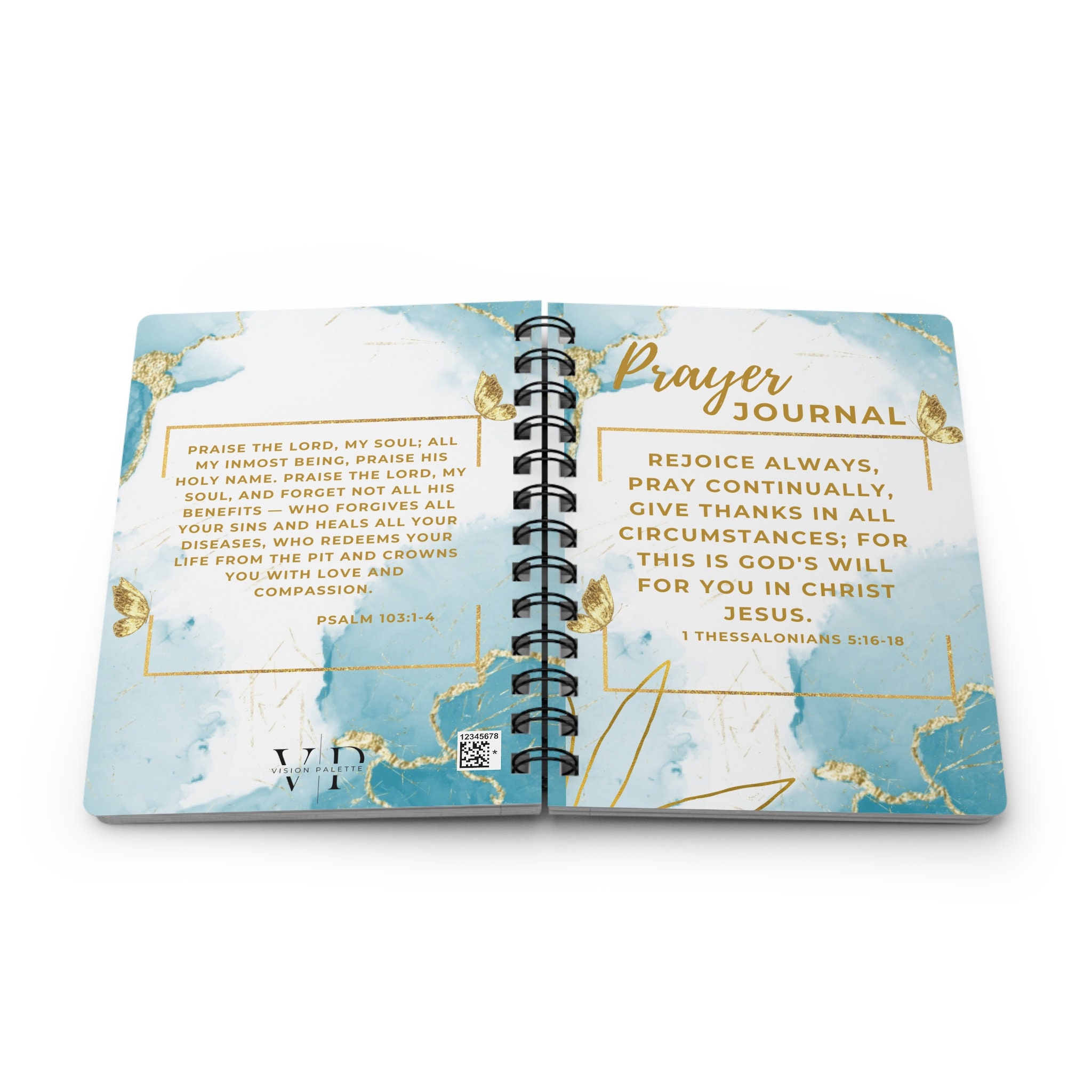 Stunning Turquoise Blue and Gold Bible Verses Spiral Bound Prayer