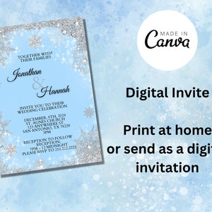 Winter Wonderland Snowflake Blue Invitation Template Editable Invitation Wedding Invitation Quince Invite Canva Template