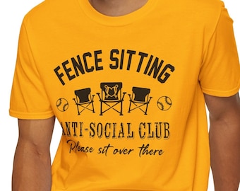 Funny Baseball Tee Shirt for Introverts, Fence Sitting Anti-Social Club, Unisex Softstyle T-Shirt, Sarcastic softball Tee