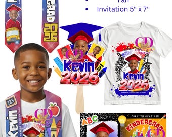 Grad Bundle - Stole, T-shirt, Fan, Invitation, Grad Mock Ups, Kindergarten Grad, 1st grade grad, Pre K Grad