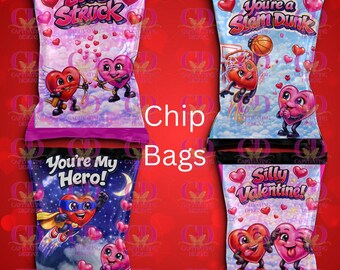 4 Valentine's Day Candy Bags, Valentine's Day Chip Bags