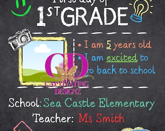 1st Day of School 1st - 5th Chalkboard | Digital Download | Poster | Canva Template | Back to School