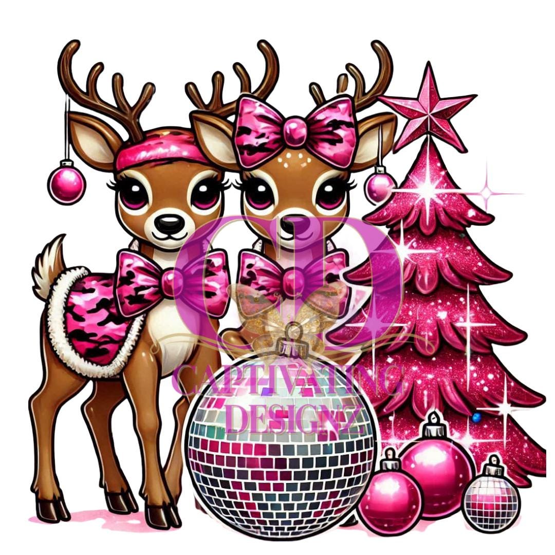 Pink Christmas Reindeer PNG Clipart Bundle for Shirts and Crafts - Etsy