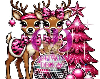 Pink Christmas Reindeer PNG Clipart Bundle for Shirts and Crafts