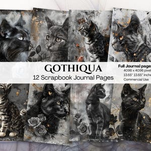 Cat Paper, Kitten, Feline, Floral, Flowers, Night, Black, Gothic Paper, Halloween, Printable, Wallpaper, Download, Scrapbook, Commercial