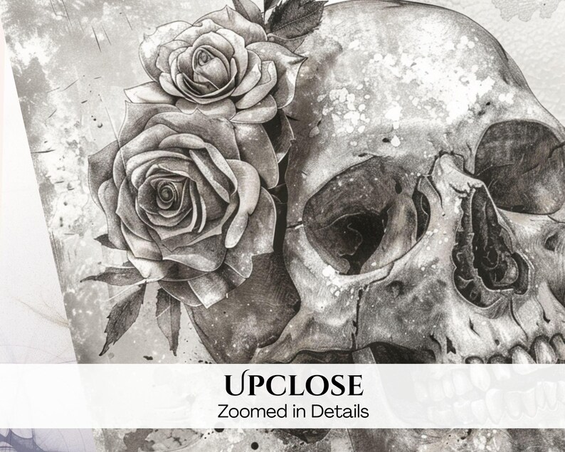 Skull Paper, Skeleton Paper, Roses, Flowers, Gothic Paper, Black White