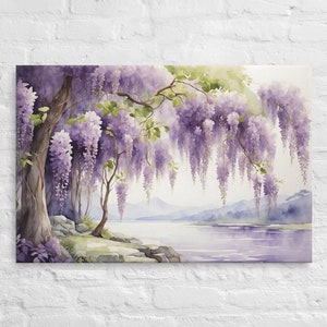 Wisteria Tree Canvas Wall Art, Purple Wisteria Water Color, Ready to Hang Canvas Wall Print, Home Decor