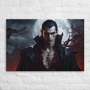 Vampire Gothic Canvas Wall Art, Moonlit Vampire Art, Ready To Hang Home Decor